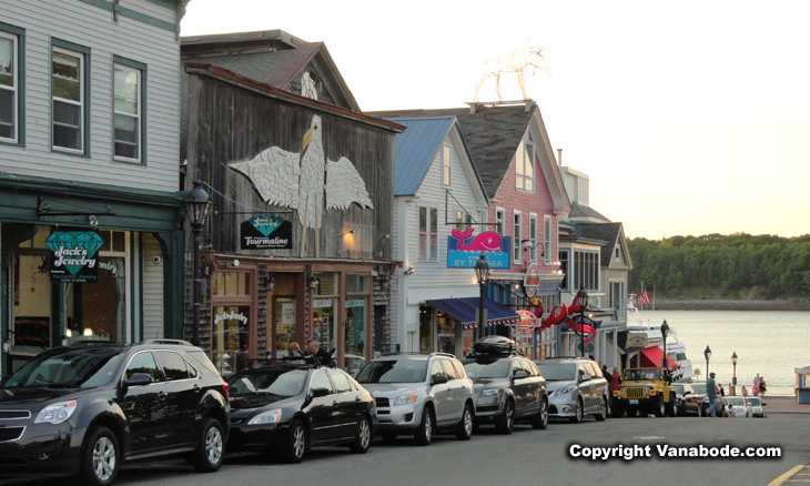 picture of main street shops in bar harbor maine