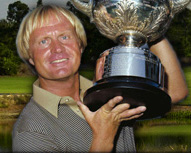 The 'Golden Bear', Jack Nicklaus, designer of Bear's Best Golf Course in this victory picture.