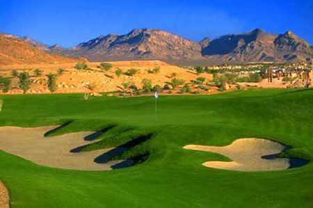 Bear's Best Golf Course is a desert course with mountains on the east side as pictured, and an incredible view of the Strip to the west.