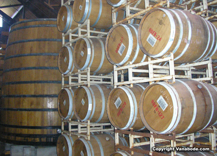 picture of wine barrels in california winery
