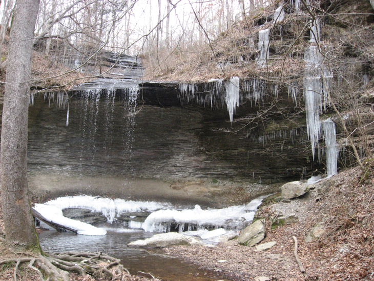 Fall Hollow Waterfall frozen up in the Winter