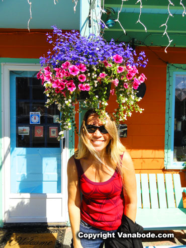 lovely wife Kelly as bright as the garden