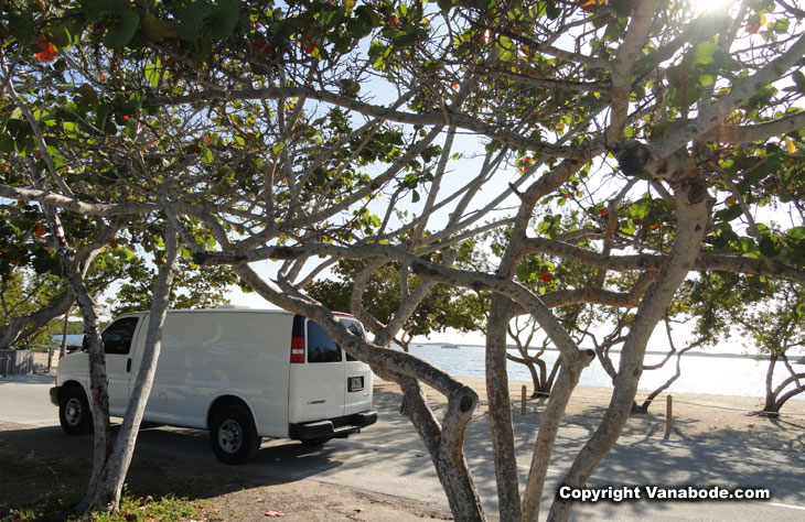 picture of van parked at cannon beach early morning