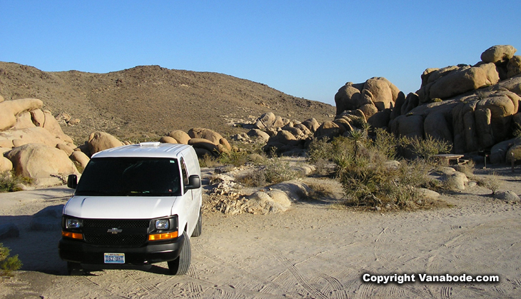 picture of vanabode at white tank campground in joshua tree national park