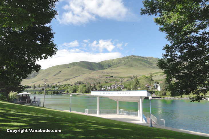 Lake Chelan riverwalk pavillion part of the one mile waterfront walk.