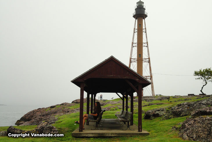 marble head lighthouse and pavilion for pic nics on the waterfront