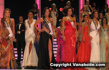 Miss USA Las Vegas photograph features candidates in evening gowns at the preliminary competition being hosted at Planet Hollywood on the Strip.