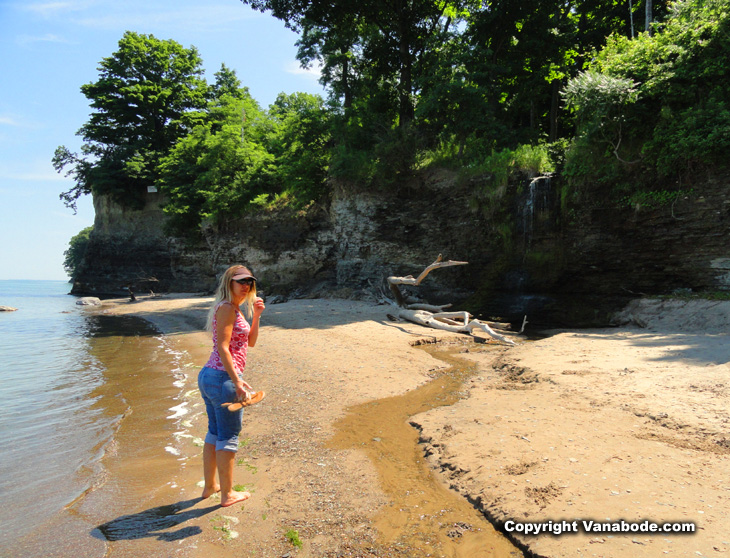 girl on beach of lake erie