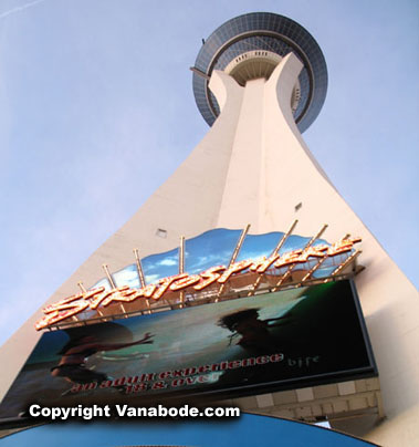 strat tower in las vegas from the bottom in the daytime