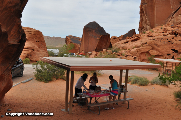 shows the nice solid covered areas built for visitors to use to get out of the sun, have lunch, and relax.